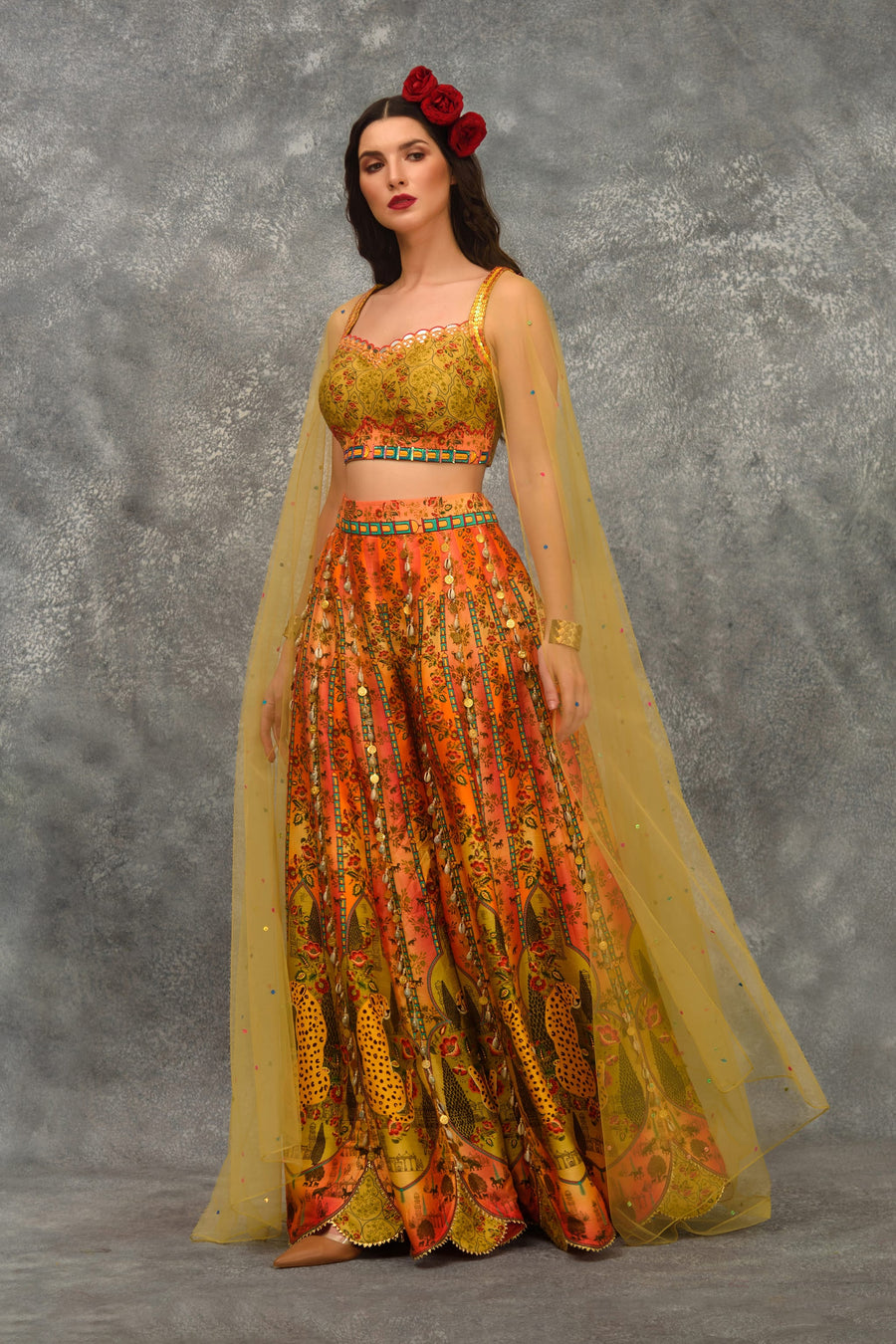 Printed Silk Sharara Set With Attached Dupatta