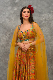 Printed skirt with Blouse and attached Dupatta