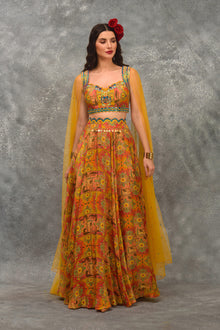 Printed skirt with Blouse and attached Dupatta