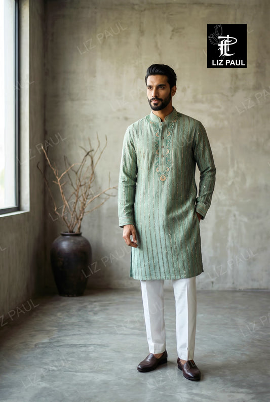Light Blue Tussar Silk Kurta with Trouser