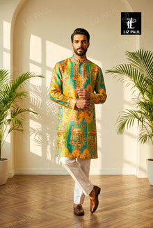 Multicolour French Dome Printed Kurta with mirror emb-trouser